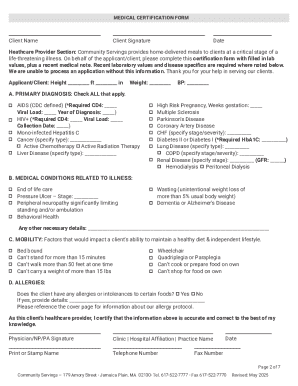 Community Servings Meal Program Application