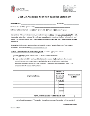 2026-27 Academic Year Non-Tax Filer Statement