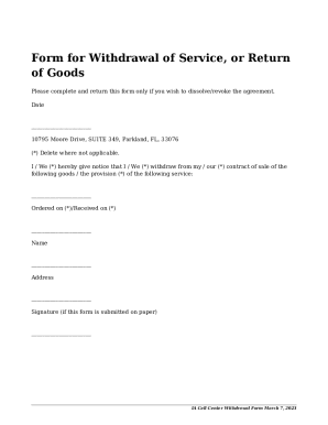 Service Withdrawal or Goods Return Form