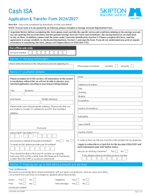 Cash ISA Application Form 2026/2027