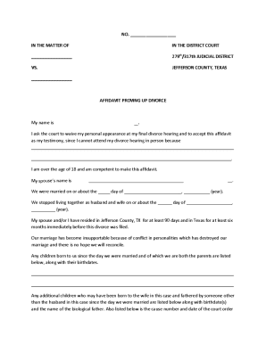 Affidavit Proving Up Divorce