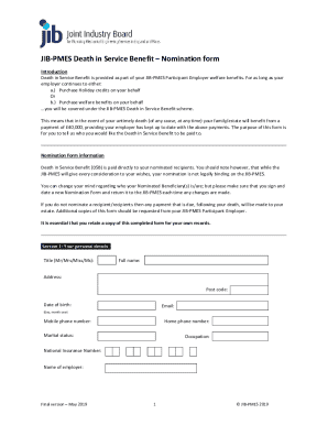 JIB-PMES Death in Service Benefit Nomination Form