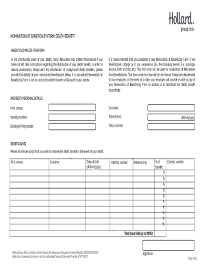 Nomination of Beneficiary Form: Death Benefit