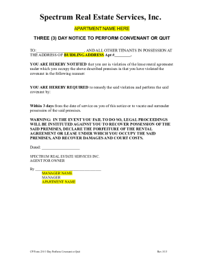 Three Day Notice to Perform Covenant or Quit