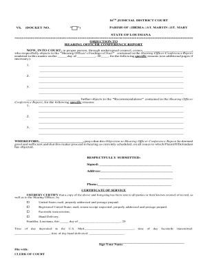 Objection to Hearing Officer Conference Report