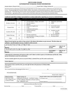 South Plains College Authorization to Release Student Information