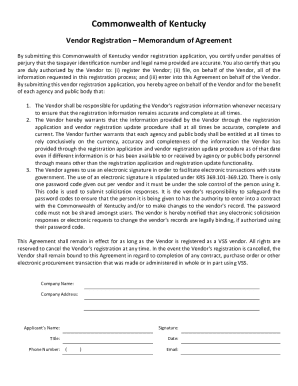 Kentucky Vendor Registration Application