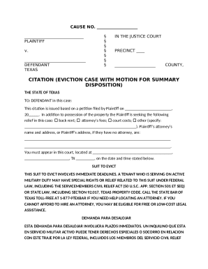 Texas Eviction Citation Form
