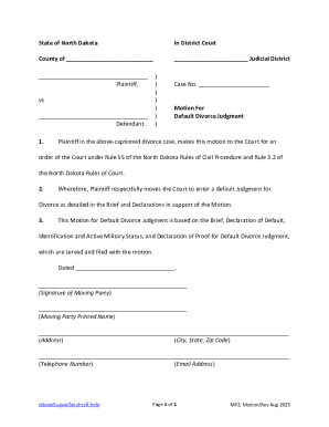 Motion for Default Divorce Judgment