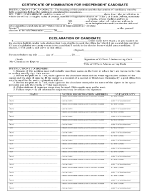 Certificate of Nomination for Independent Candidate