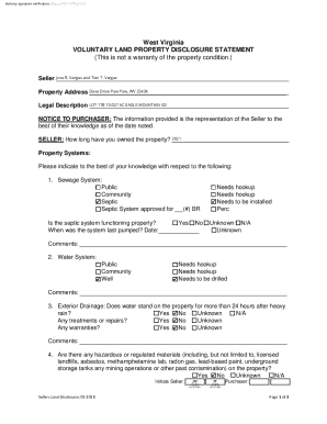 West Virginia Voluntary Land Property Disclosure Statement