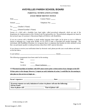 Prior Written Notice for IEP Changes