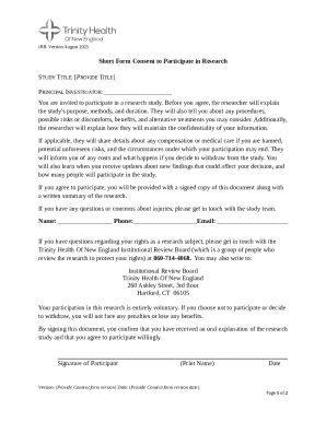 Short Form Consent to Participate in Research