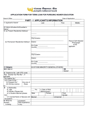 Application Form for Term Loan for Pursuing Higher Education
