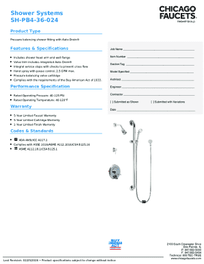 Chicago Faucets Shower System Specification Form