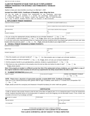 California Disabled Persons Base Year Value Transfer Form