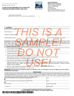 California Claim for Reassessment Exclusion for Transfer Between Parent and Child