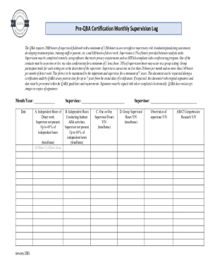 QBA Certification Monthly Supervision Log