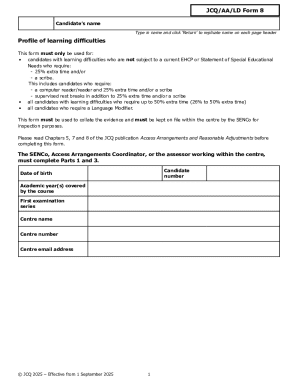JCQ Form 8 Learning Difficulties Profile