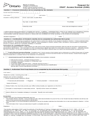 Request for OSAP Access Number (OAN) Form