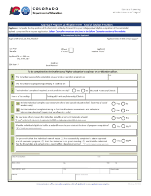 Colorado Approved Program Verification Form