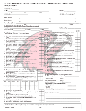 Illinois Tech Sports Medicine Pre-Participation Physical Exam Form