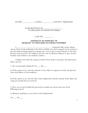 Arkansas In Forma Pauperis Affidavit