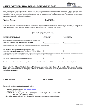 FAFSA Asset Information Form
