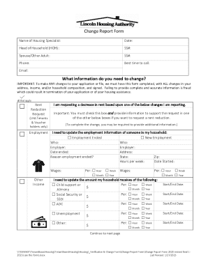 Change Report Form for Housing Assistance