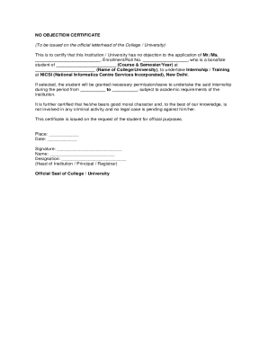 No Objection Certificate for Internship