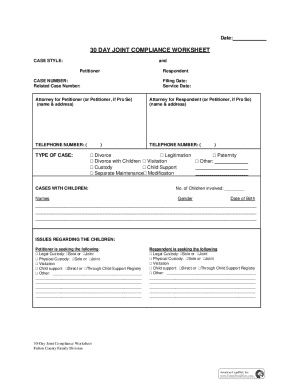 30 Day Joint Compliance Worksheet