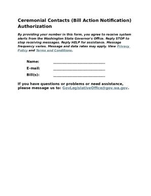 Washington State Bill Action Notification Consent Form