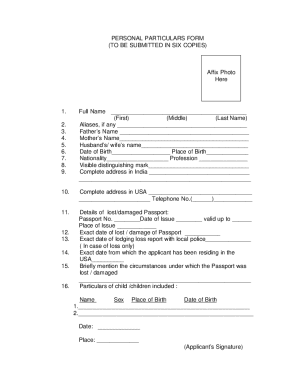 Personal Particulars Form