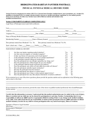 Physical Fitness & Medical History Form