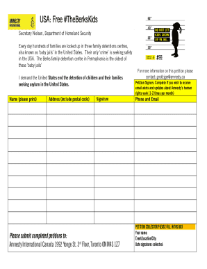 Amnesty International Petition Against Family Detention