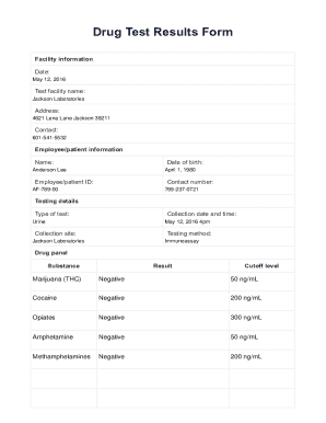 Drug Test Results Form
