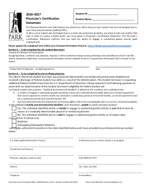 Physician's Certification for Student Loan