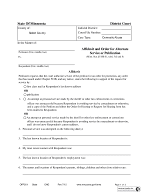 Minnesota Domestic Abuse Affidavit and Order for Alternate Service