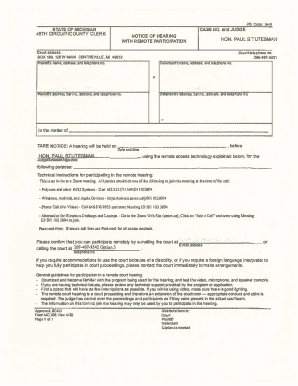 Michigan Notice of Hearing with Remote Participation