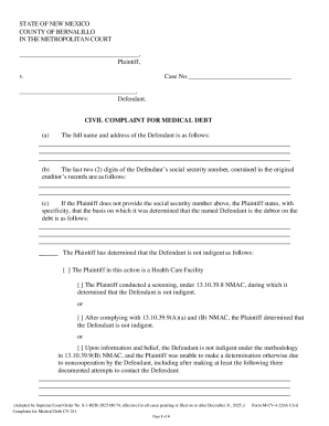 New Mexico Civil Complaint for Medical Debt