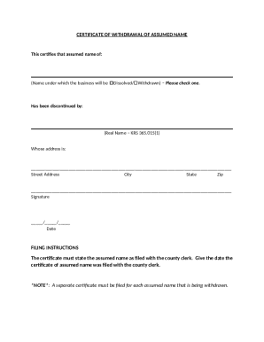 Certificate of Withdrawal of Assumed Name