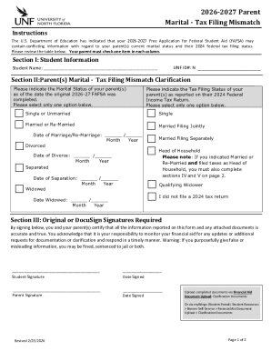 2026-2027 Parent Marital Tax Filing Mismatch Form