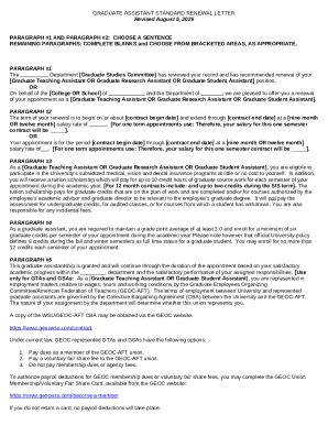 Graduate Assistant Renewal Letter