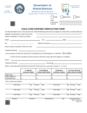 Nevada Child Care Expense Verification Form