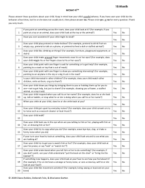 18 Month MCHAT-RTM Developmental Screening Form