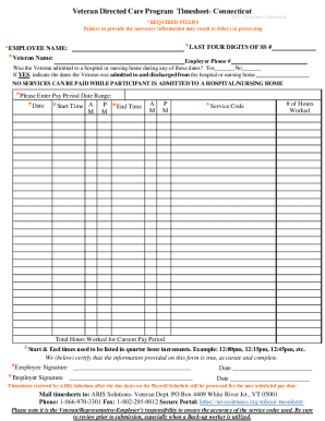 Veteran Directed Care Program Timesheet