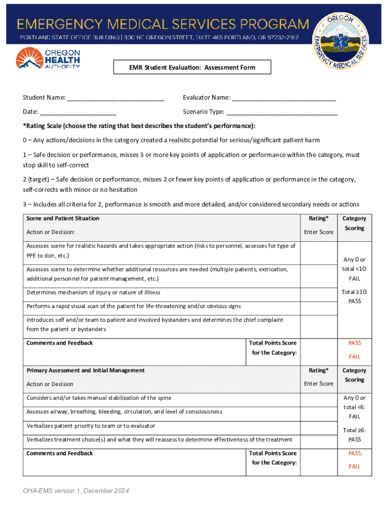 EMR Student Evaluation Form - Blank Fillable Template | Fill Out, Print ...