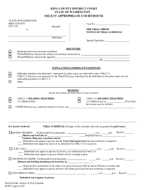 Washington Pretrial Order Notice of Trial Schedule
