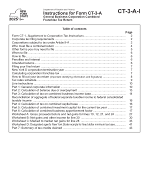Instructions for Forms CT-3-A General Business Corporation Combined Franchise Tax Return Tax Year 2025