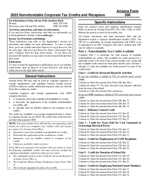 Arizona Form 300 Nonrefundable Corporate Tax Credits